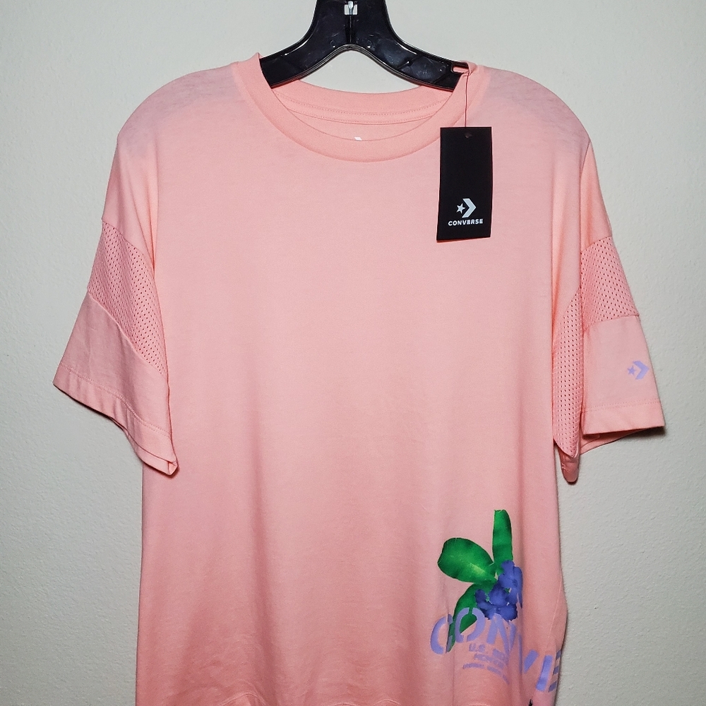 Women's Converse Flower Boxy Tshirt Coral Sz Small